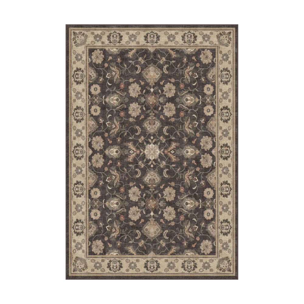 Calista Persian washable rug with floral design, dark colors and elegant pattern