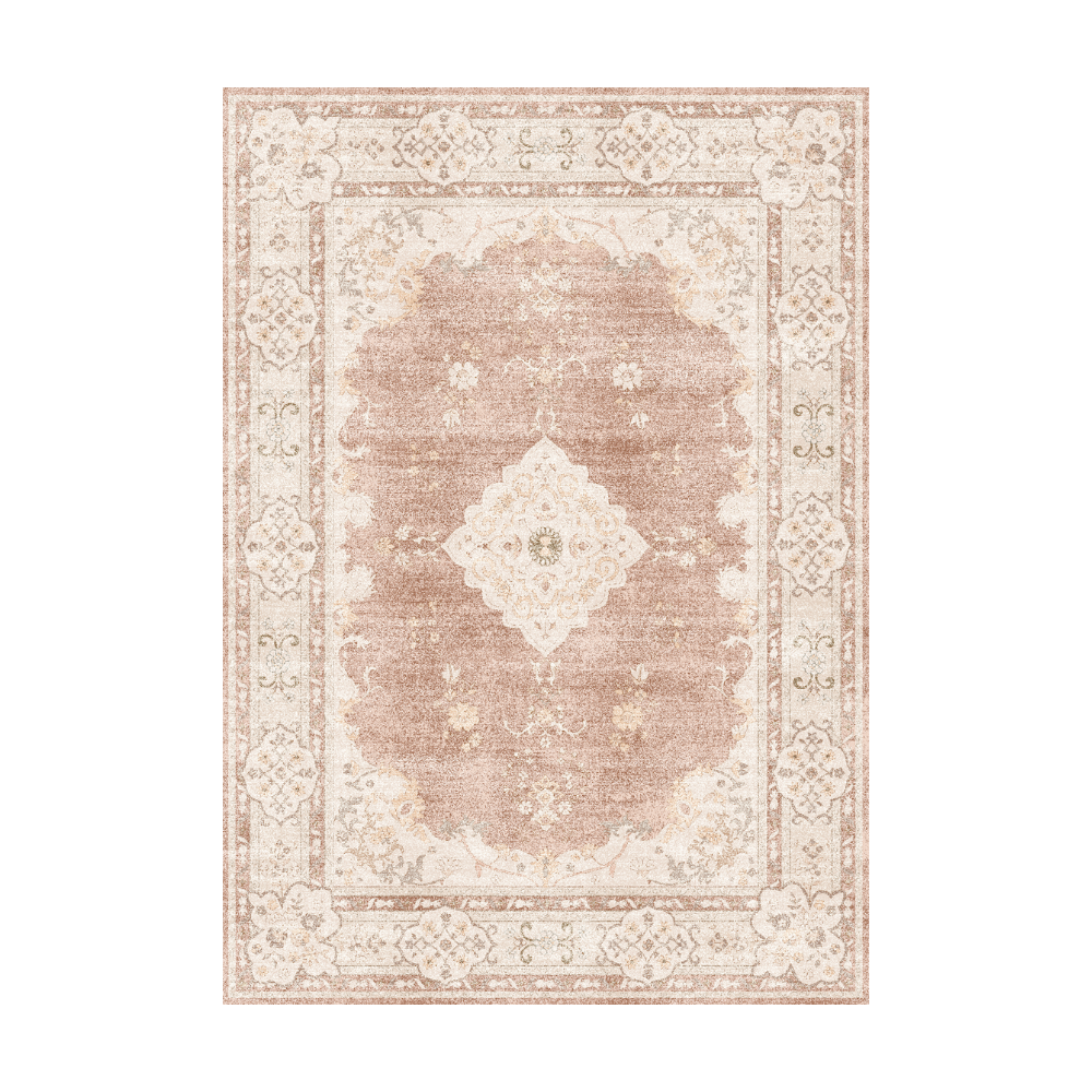 Glistening Forest Vintage Rug in pink and cream with floral design