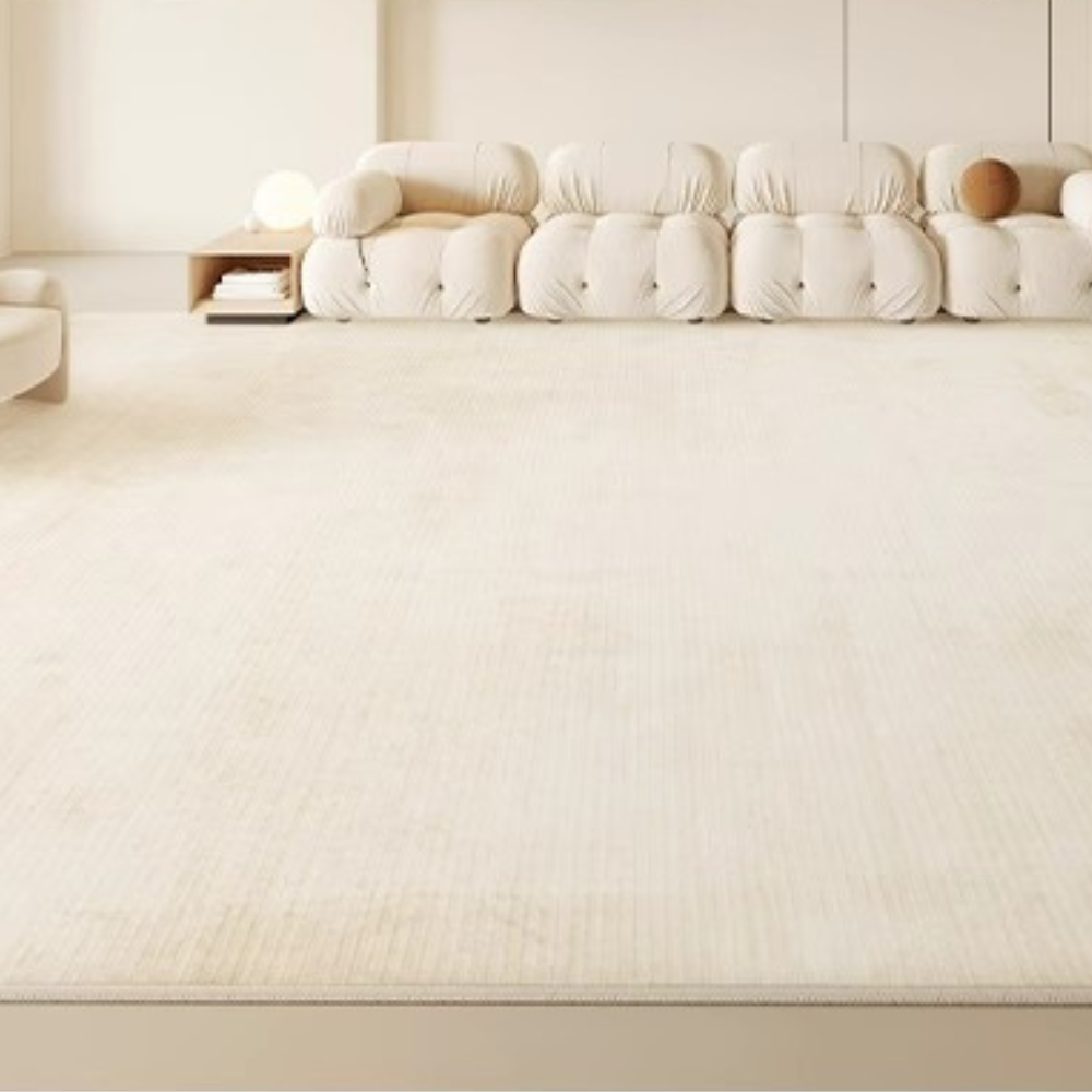 Shimmering Tide White Rug in bright living room setting