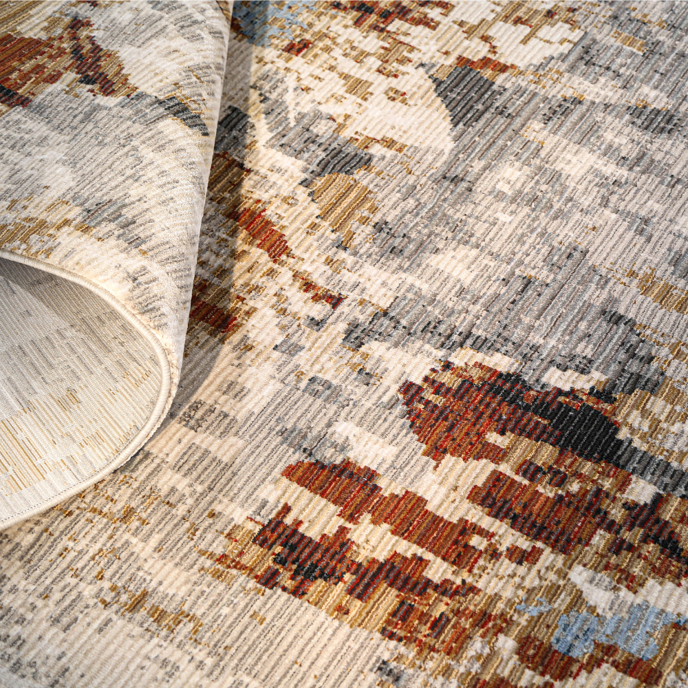 Jasper Abstract Textured Rug in grey and orange with modern floral patterns