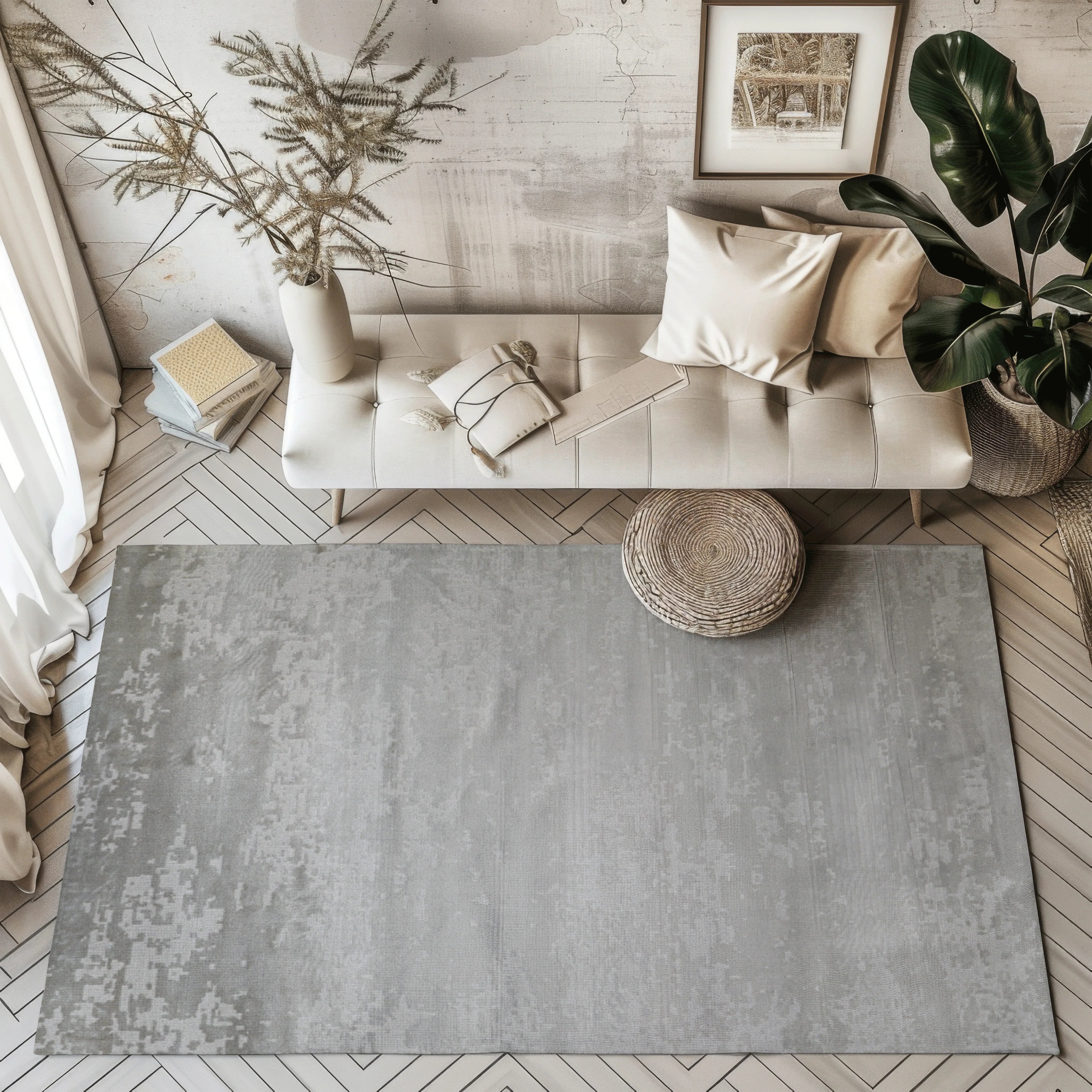 Textured gray woven rug enhancing modern living space decor