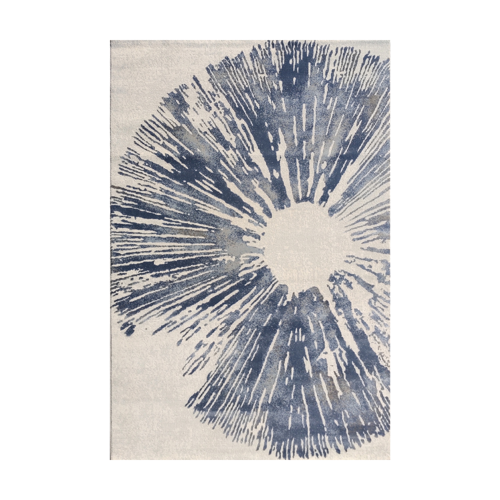 Poppy Abstract Textured Rug Arith in blue and cream color, perfect for home decor.