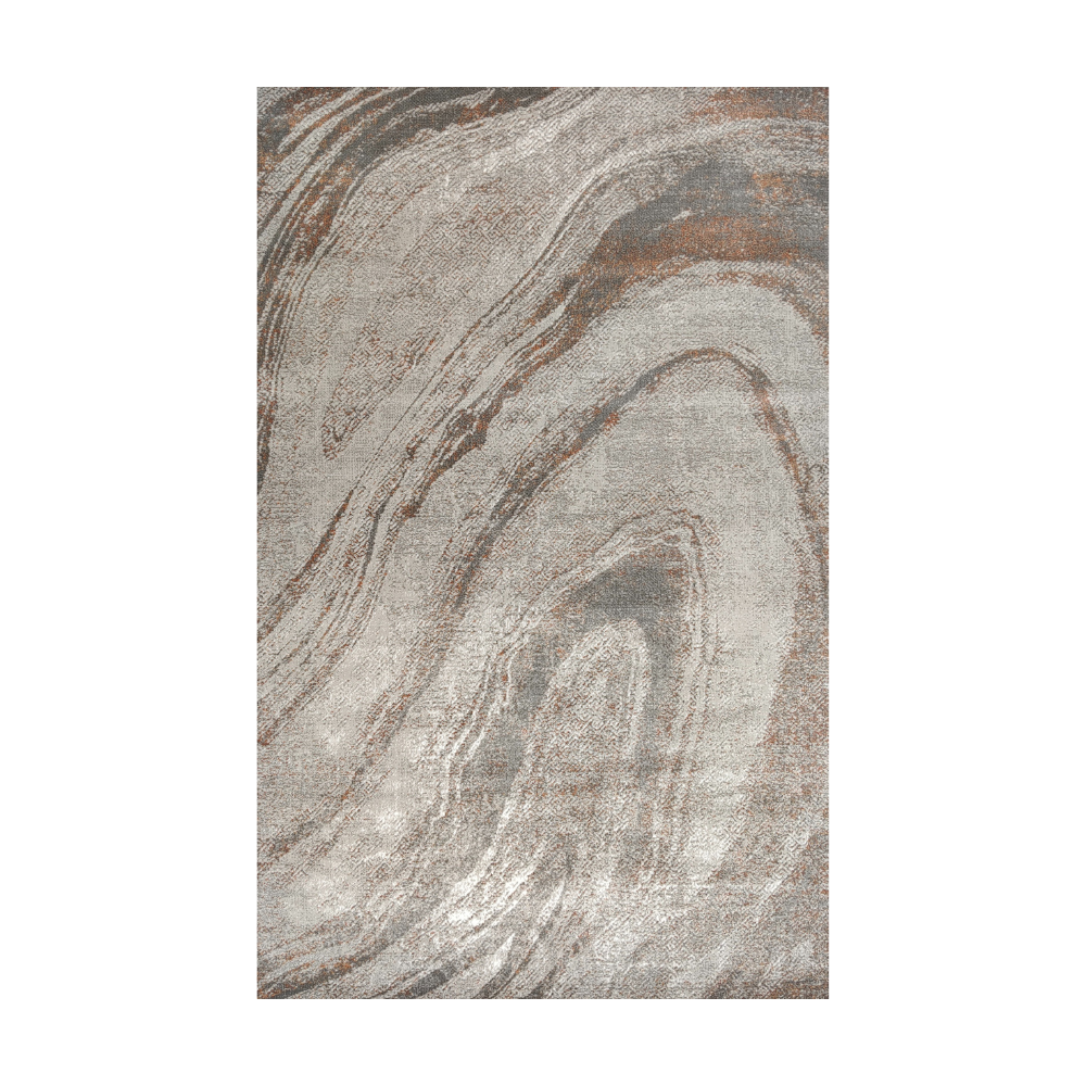 Callum Abstract Textured Rug in gray and beige swirls