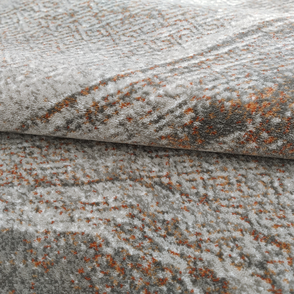 Callum Abstract Textured Rug in gray, beige, and orange for modern interiors.